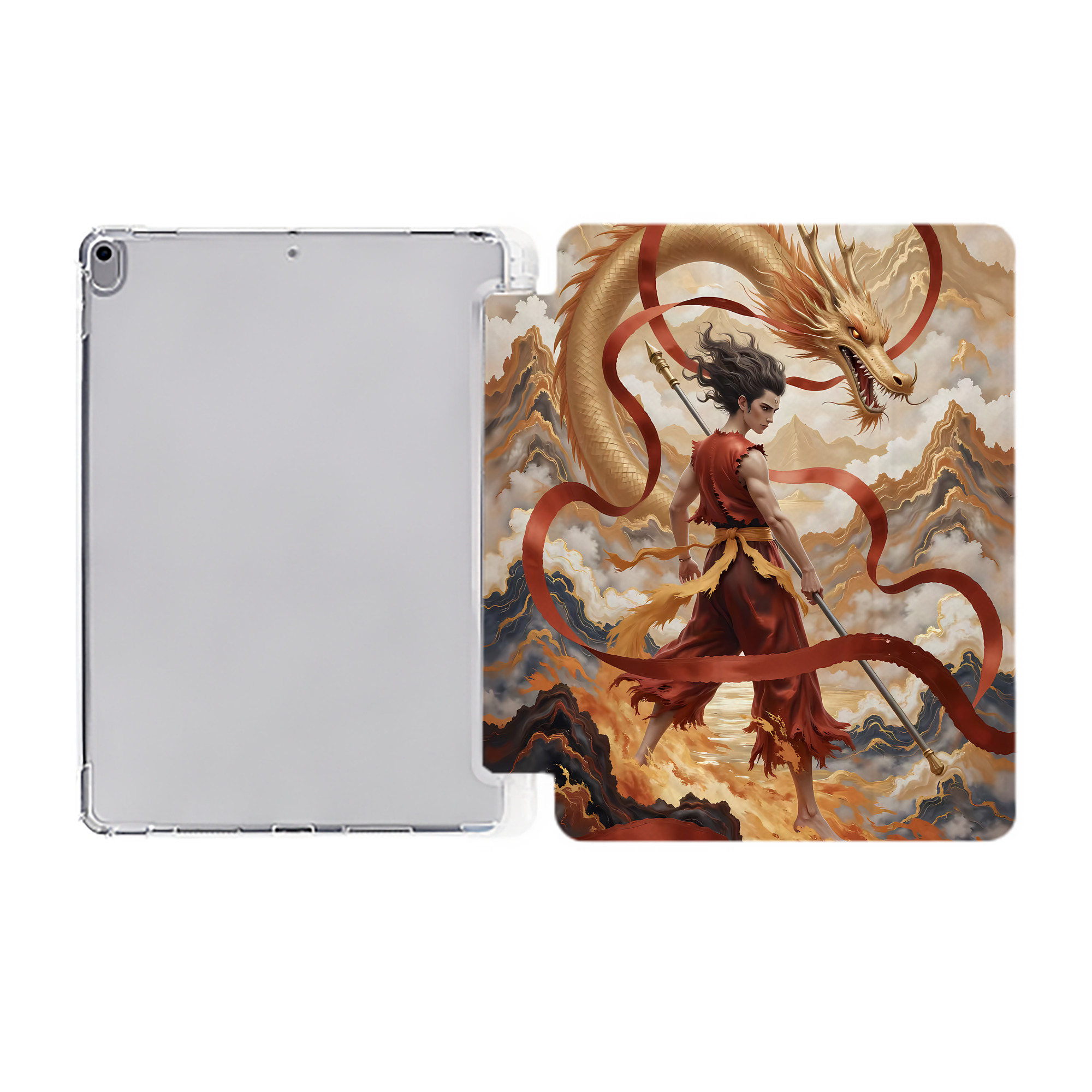 （画像用） Ne Zha 2 ナタ 魔童の大暴れ IPad ケース ペン収納付き 三つ折りスタンド PUレザー×シリコン 対応機種9.5/10.5/10.9インチ